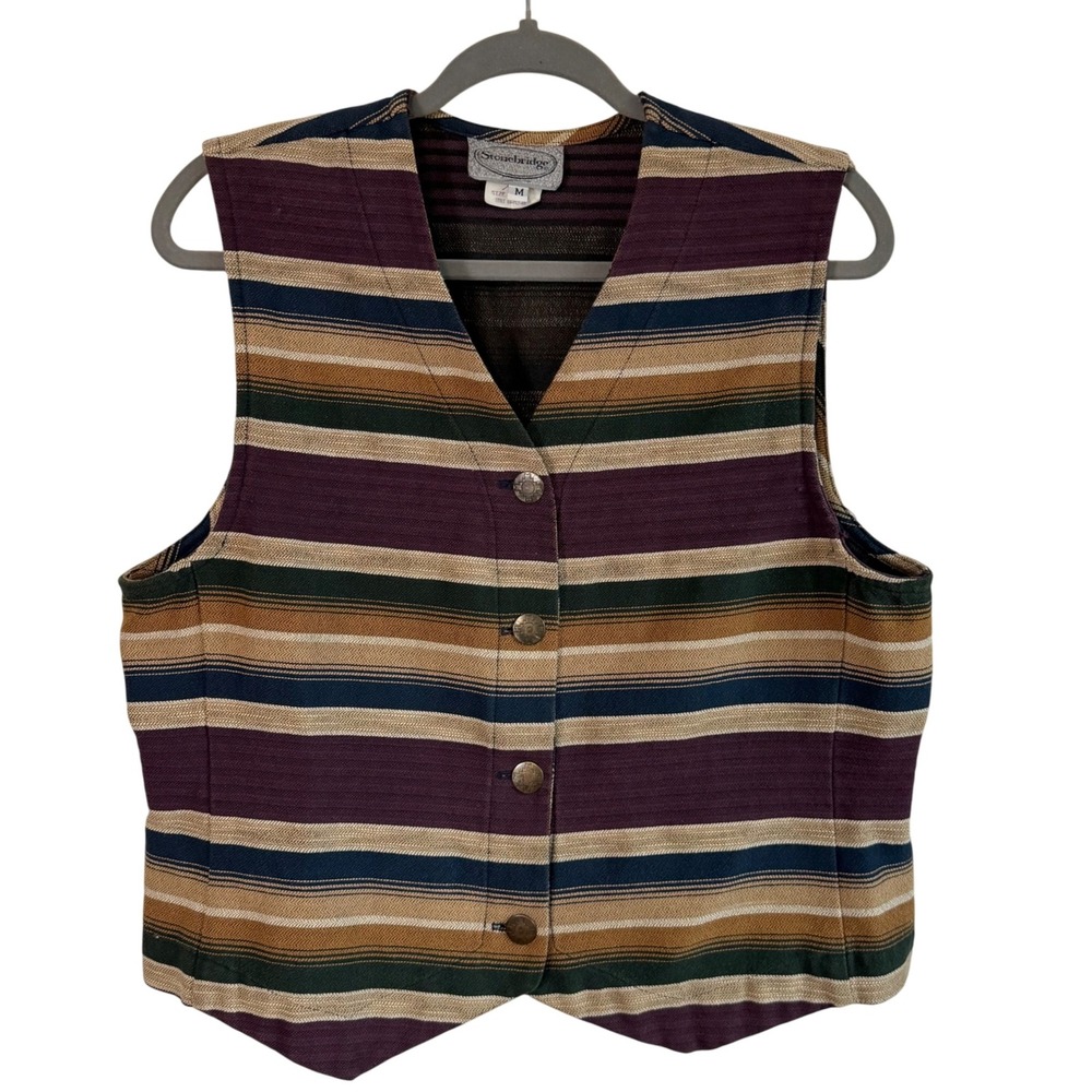STONEBRIDGE Vintage Southwestern Stripe Button Vest‎ Multicolor Cabincore M